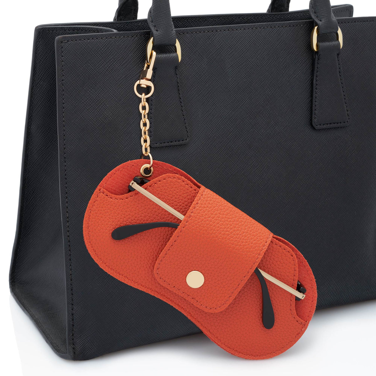 Orange clip on glasses case holder for handbags for sunglasses or reading glasses