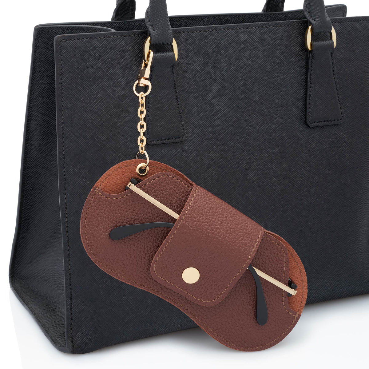 Brown  clip on glasses case holder for handbags for sunglasses or reading glasses