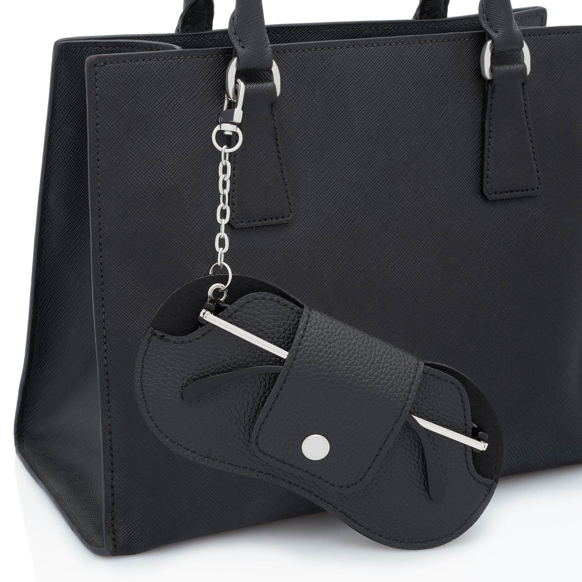 Black clip on glasses case holder for handbags for sunglasses or reading glasses